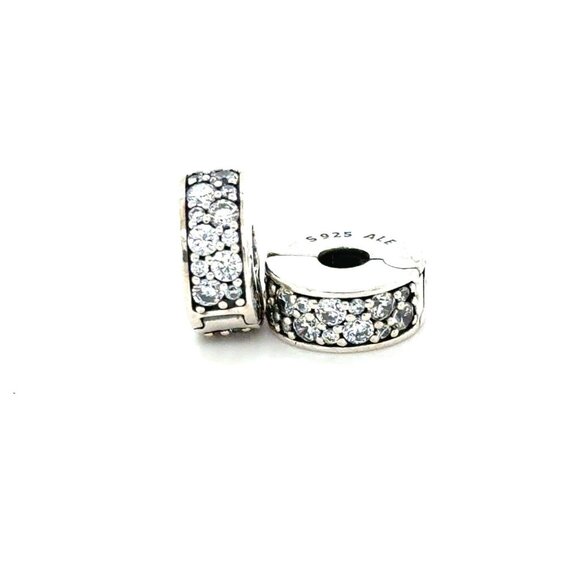 2 Pandora Pave White Cz Shining Elegance Clip Charms - Picture 1 of 5